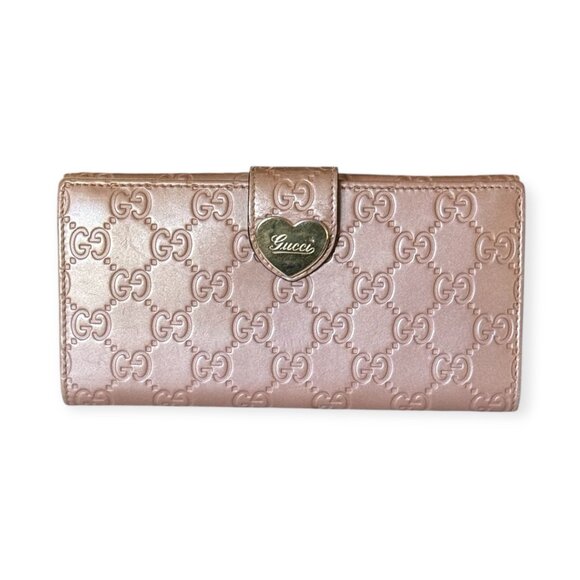 Gucci Guccissima Lovely Heart Metallic Pink / Rose Gold Leather Wallet - Picture 2 of 7